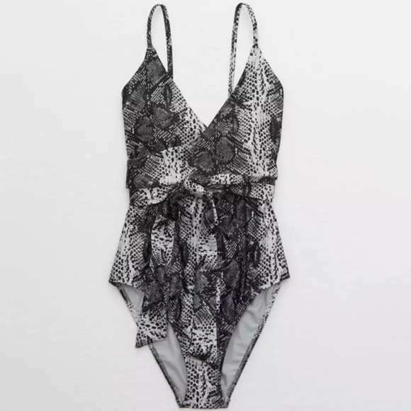 NWT Aerie Snakeskin Print Wrap Full Coverage One Piece Swimsuit - Picture 1 of 9